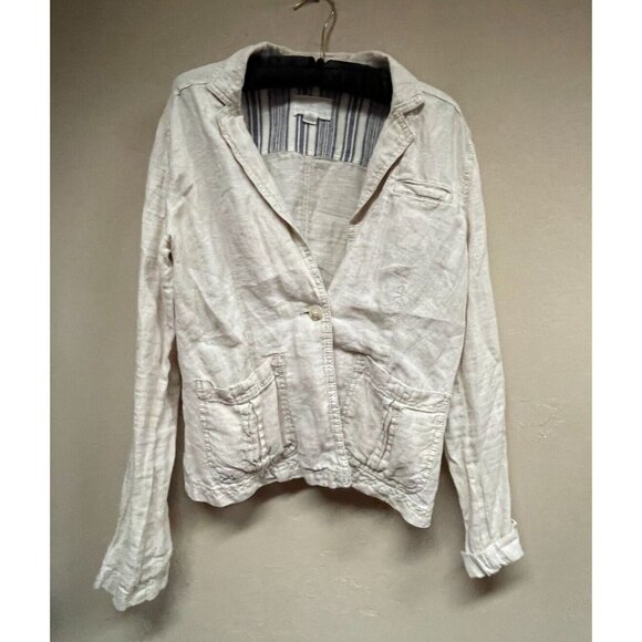Caslon Womens Single Button Blazer Jacket Small Ivory Pockets Lightweight Linen - Picture 1 of 8